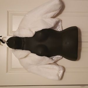 White faux fur bolero shrug jacket